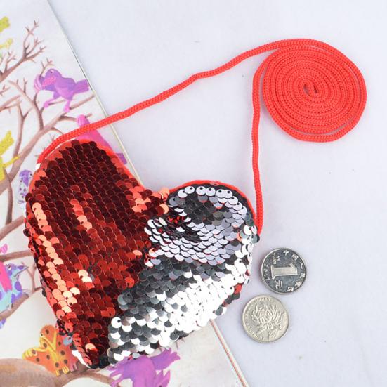 Borsa a Spalla Piccola Portamonete a Forma di Cuore con Doppi Colori e Paillettes per Bambina