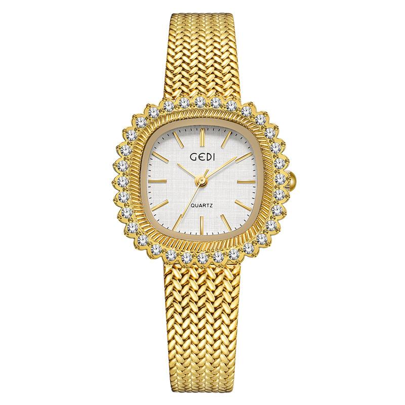 Medieval Wheat Ear Small Gold Watch Light Luxury Diamond-Encrusted Retro Watch Women'S Niche High-End Quartz Watch