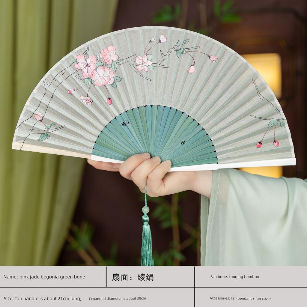 Folding Fan with Ancient Chinese Style, Featuring Landscape Motifs, Suitable for Summer, Portable Bamboo Fan for Hanfu, Cheongsam, and Dance Use