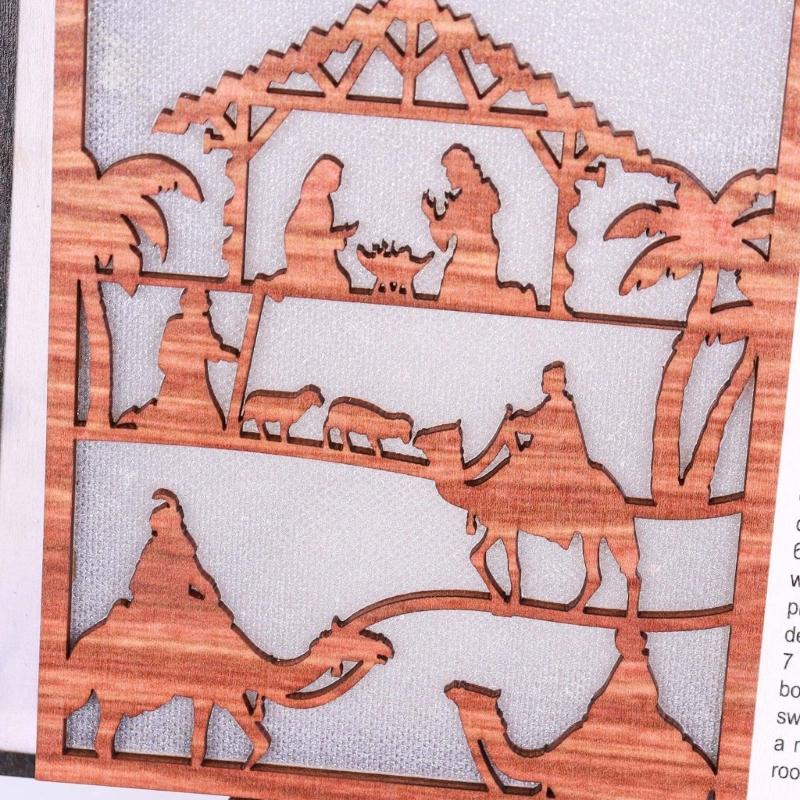 Unique Wood Carving Nativity Scene LED Book Ornament Showcasing Fine Craftsmanship and Cultural Value