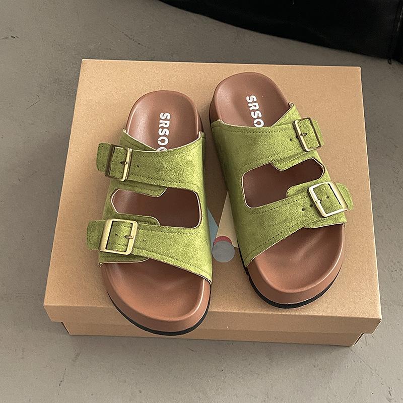 Casual fashion green slippers women's outer wear summer new thick-soled non-slip beach one-word sandals drag