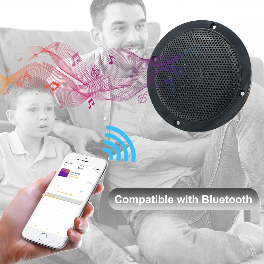 Herdio 160W Bluetooth Ceiling Speaker Kit with Ceiling Speaker for and Outdoor Use 4-inch Amplifier, Water-Resistant Bathroom, Kitchen, Home, (Black)