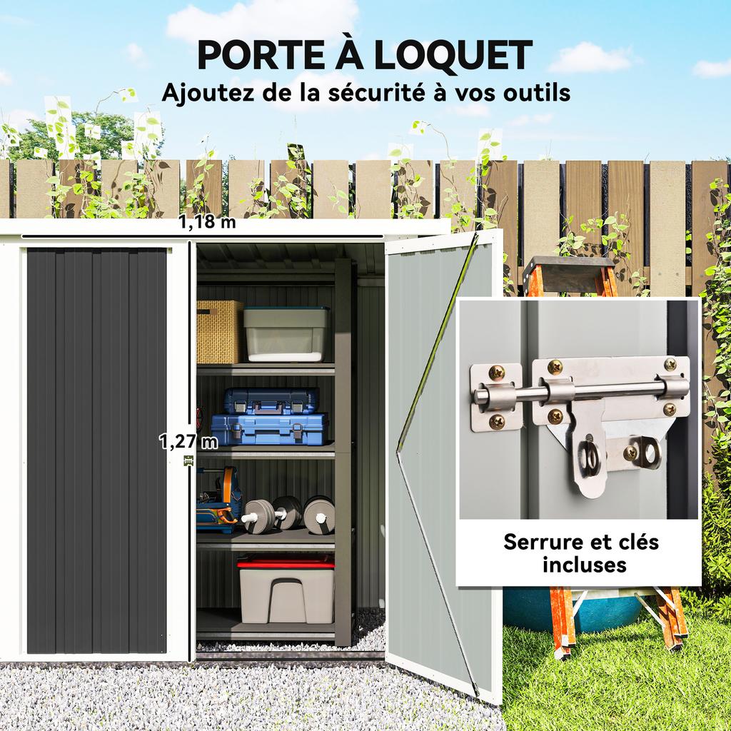 Capanno da Giardino - Cabina da Giardino 1,26 m² - Capanno Porta Attrezzi 2 Porte Bloccabili - dim. 147L x 86P x 134A cm - Lamiera d'Acciaio Bianco Nero