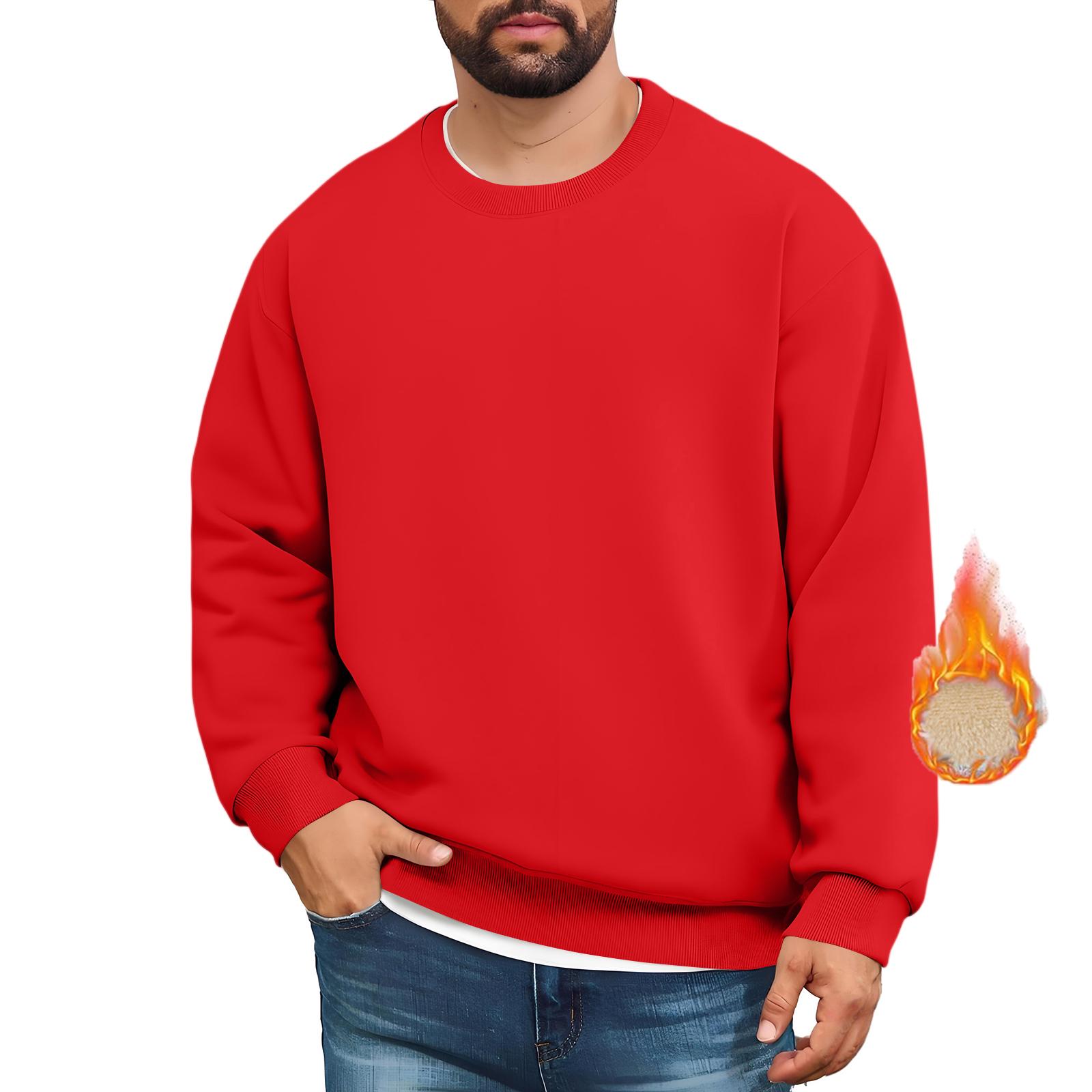 

Men s Lined Sweatshirts Premium Heavy-weight Fleece Pullover Thick Thermal Sweatshirts XXL червоний