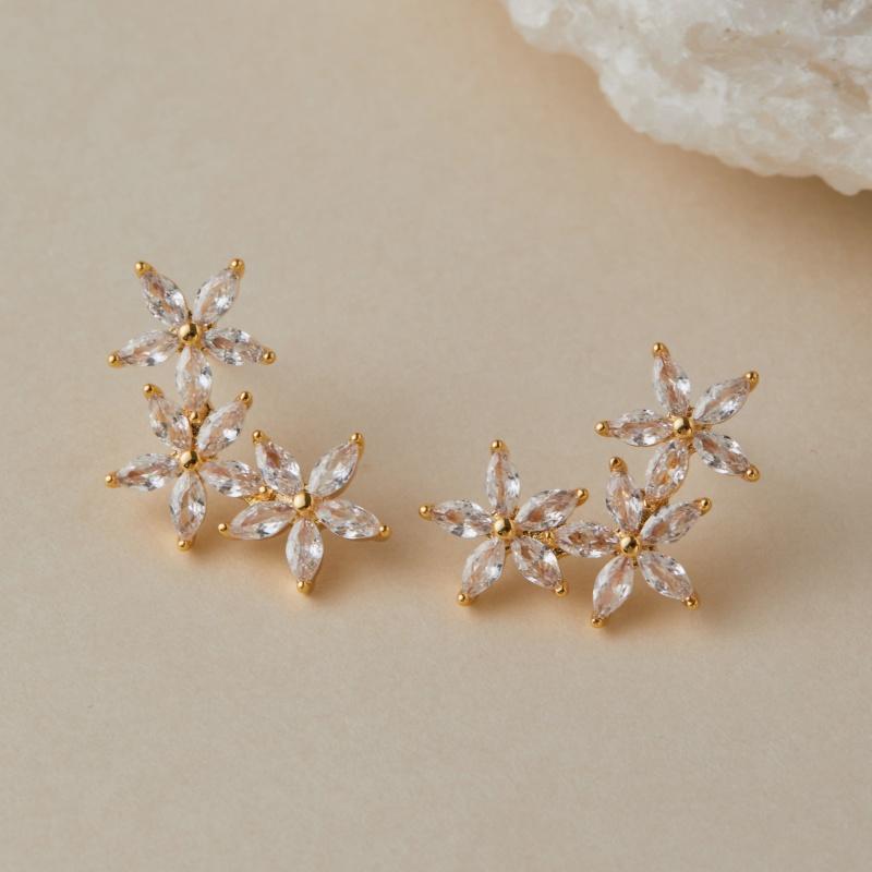 18K Gold-Plated Color-Retaining Zircon Flower Earrings for Women Fashion Exquisite High-Quality Earrings Jewelry Birthday Gift