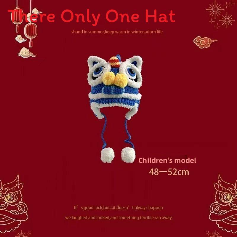 

Style Handwoven Parent Child Tiger Head Hat With Warmth And Breathability For Winter Fashion Blue Child
