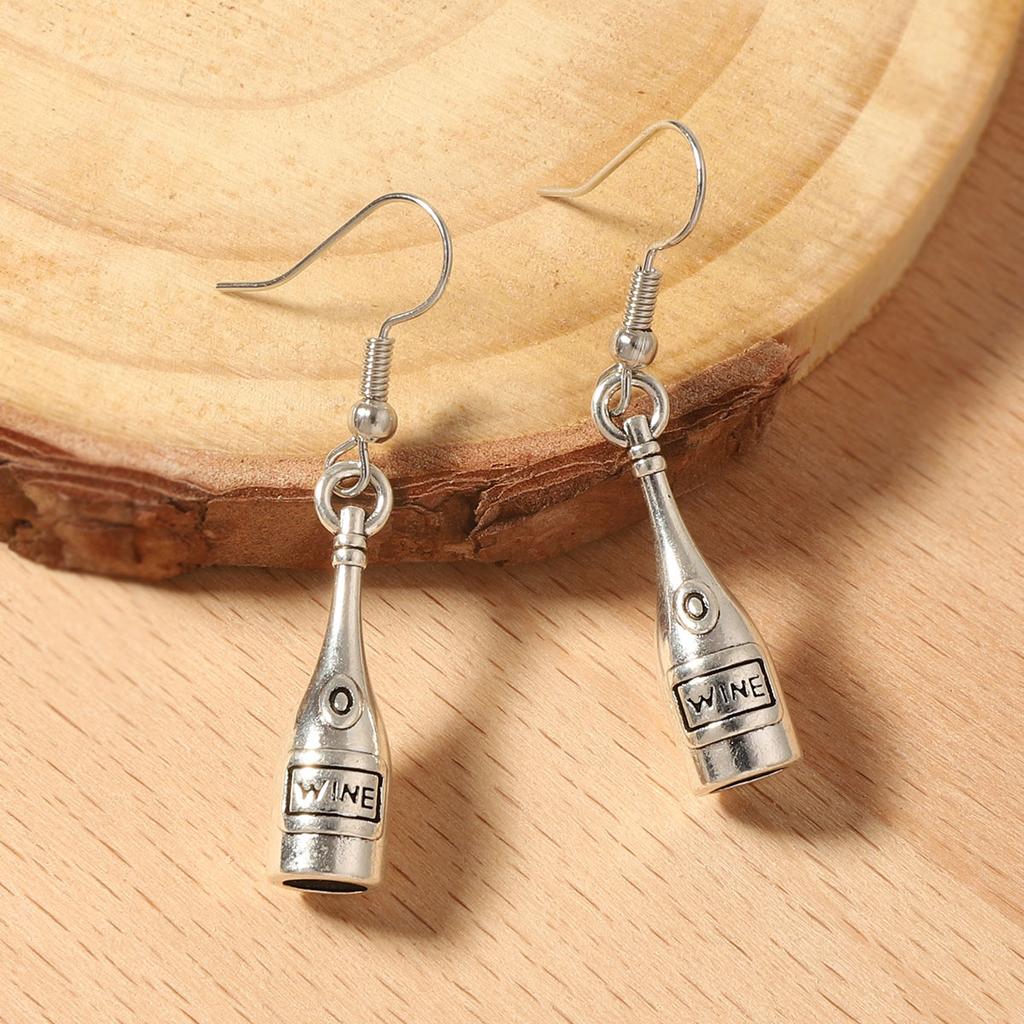 Cross-border personality, retro fashion trend, gothic style, various ancient silver wine bottles, earrings, ear hooks, hip-hop punk niche