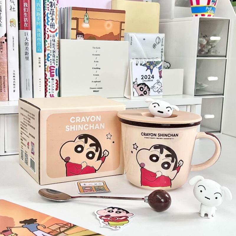 Crayon Xiaoxin Ceramic Mug with Lid Spoon Boys and Girls High Value Milk Scale Cup Couple Coffee Breakfast Cup