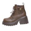 Botas de Tobillo para Mujer de Cuero Suave con Plataforma y Tacón Alto Estilo Retro Británico de Motociclista Desgastado Botas con Tacón para Mujer Moda