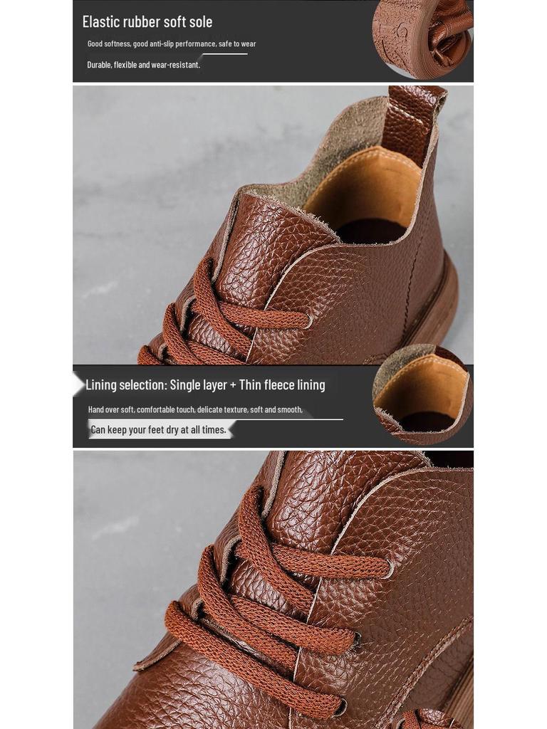 Retro Style Leather Ankle Boots for Wide Feet - Chunky Heel & Thick Sole