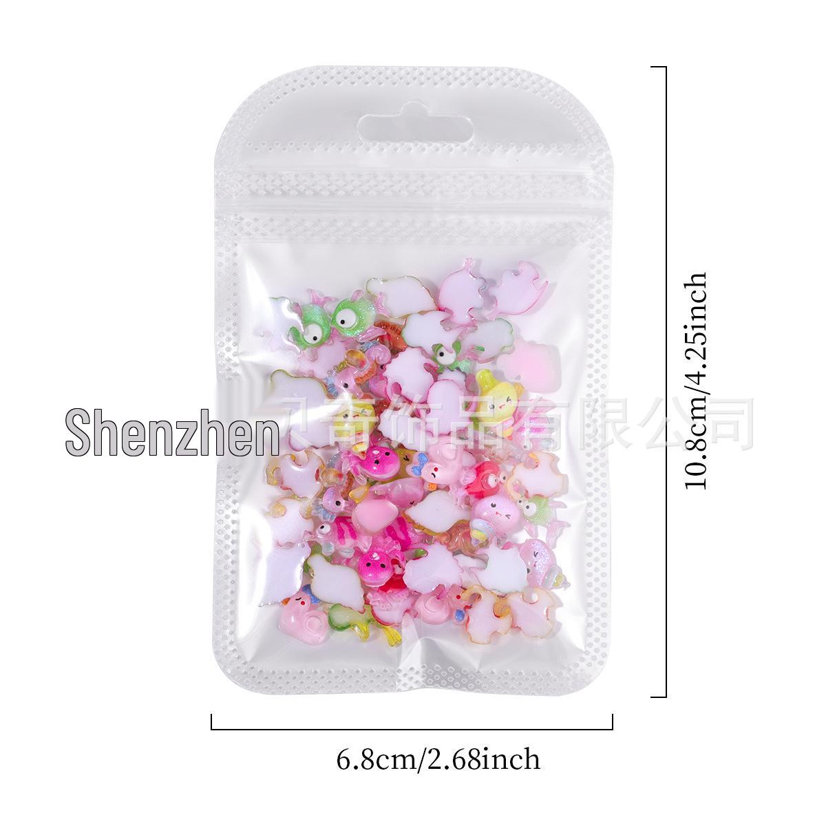 Mixed Style Cartoon Nail Art: Cute 3D Seahorse and Little Bird Resin Accessories Pink-Purple Seahorse