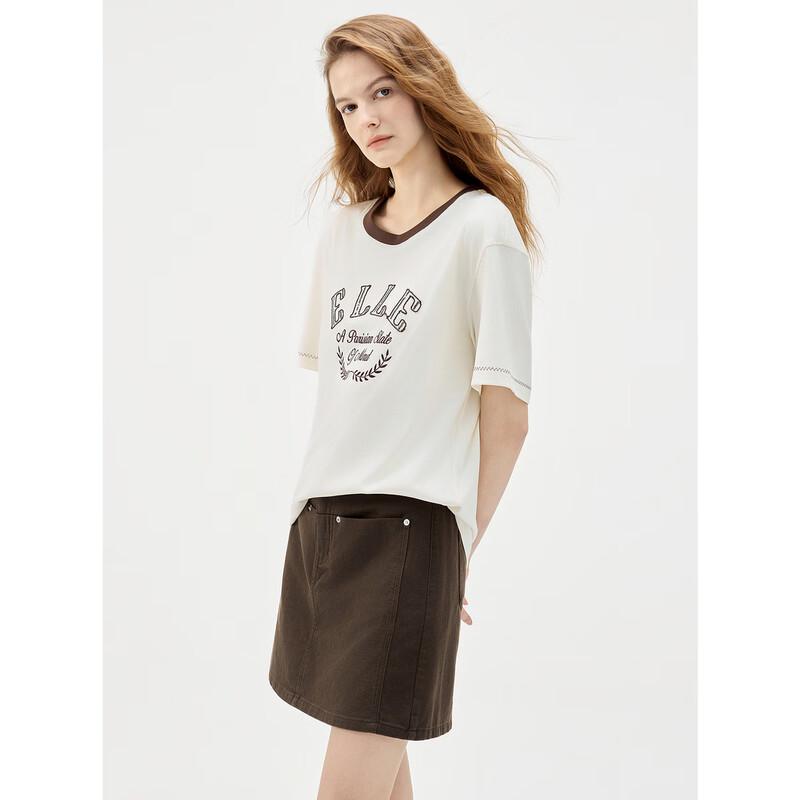 ELLE Women's Retro Tencel Color Block Short Sleeve T-shirt