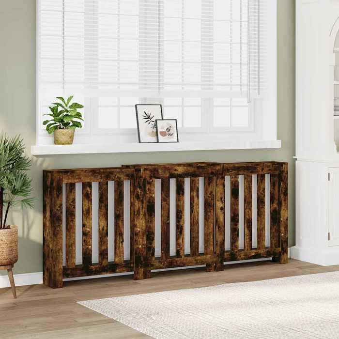 VidaXL Cache-radiateur chêne fumé 205x21,5x83,5 cm bois d'ingénierie, bouchon de radiateur, cache-radiateur haut, radiateur 852766