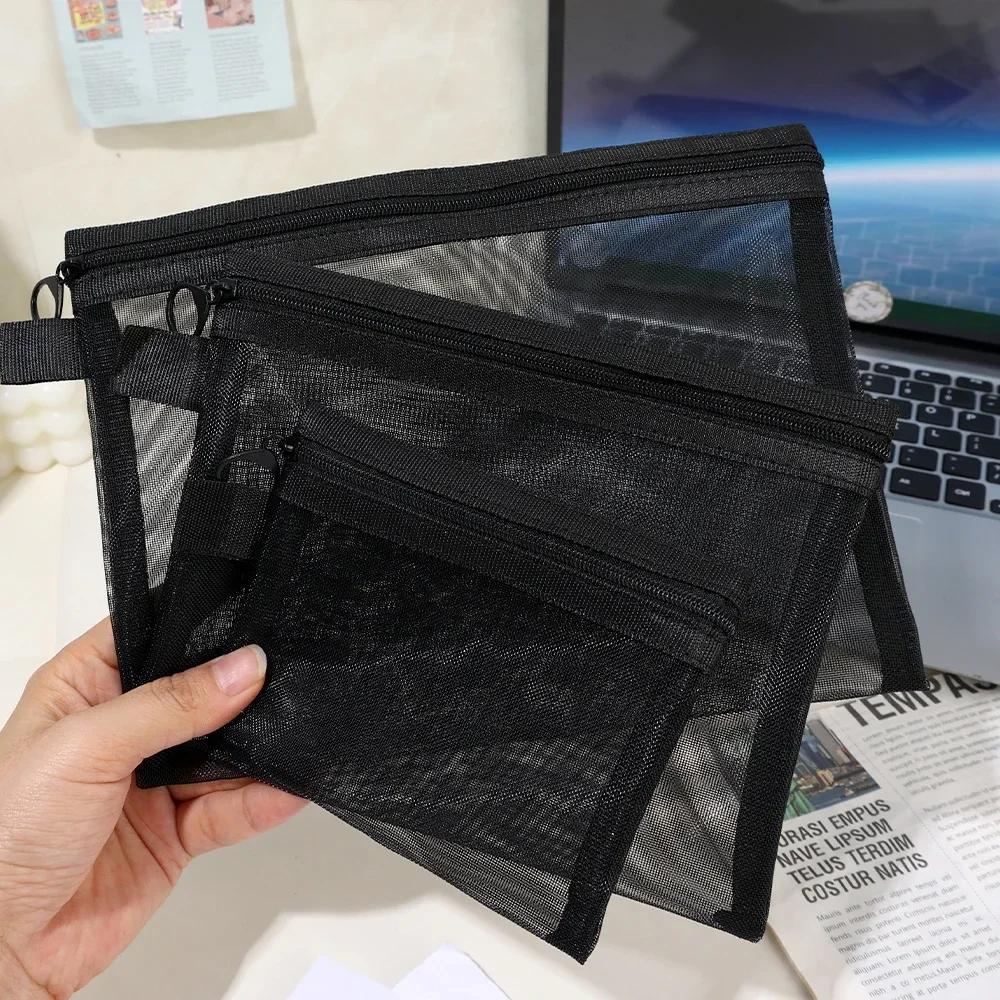 1/24Pcs Black Mesh Cosmetic Bag Toiletry Makeup Bag Large Case Organizer Cosmetic Cases Toiletries Storage Handbag Pouch 3 Sizes