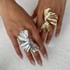 Design Sense Irregular Metal Fan Ring Personality Exaggerated Three-Dimensional Ginkgo Biloba Ring Joint Ring