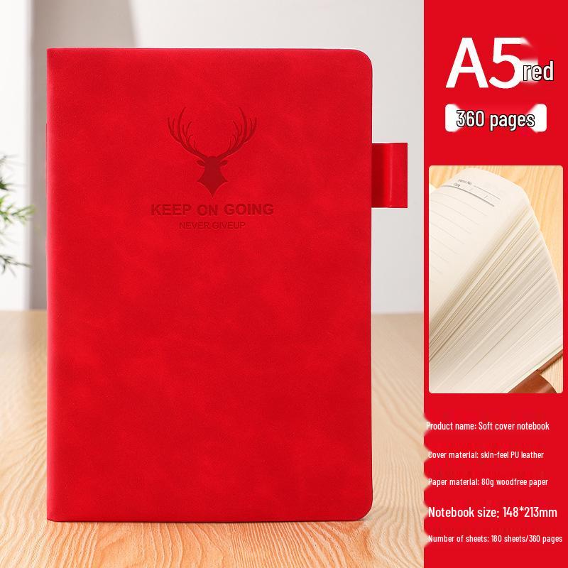 A5 Sheepskin Office Notebook with Custom Logo - Soft Leather Business Meeting Record Book.