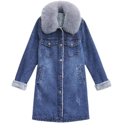 Denim Plush Women's Winter Jacket Mid Length Patchwork Thickened Cotton Women's Jacket