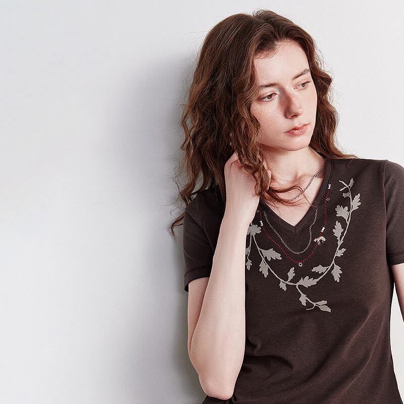 Women's Cooling Lyocell Blend V-Neck Embroidered T-Shirt