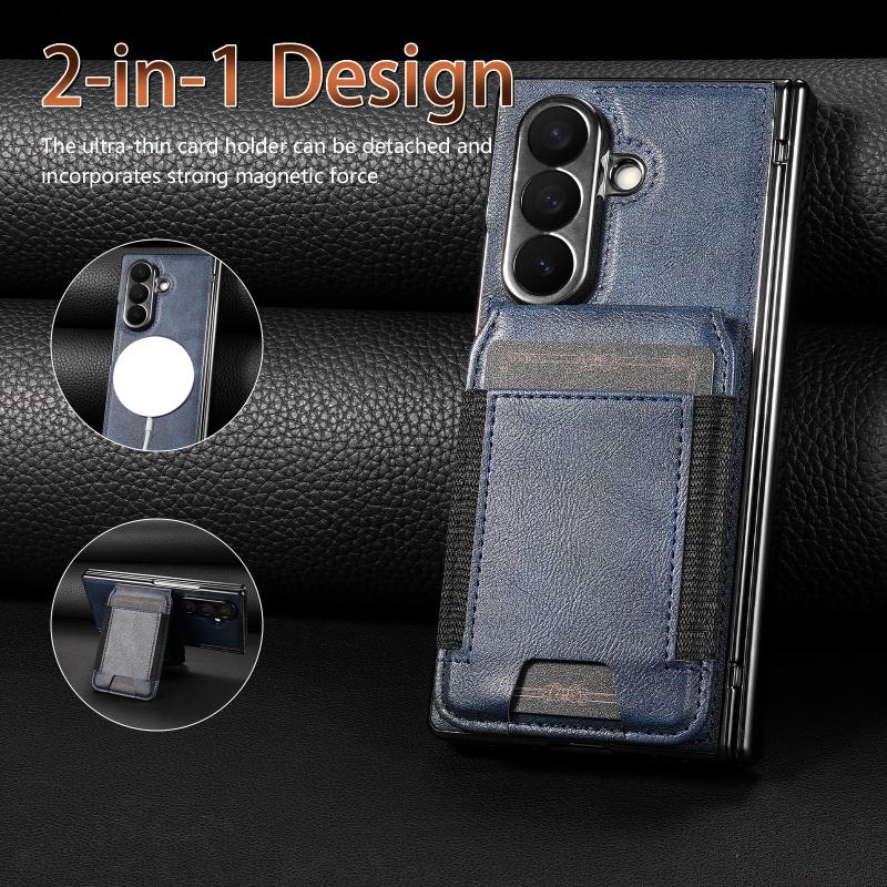 2in1 Magnetic Card Slot Stand Leather Case For Samsung Galaxy Z Fold 8 Ultra 7 6 5 4 3 Hinge Protector Wireless Charging Cover