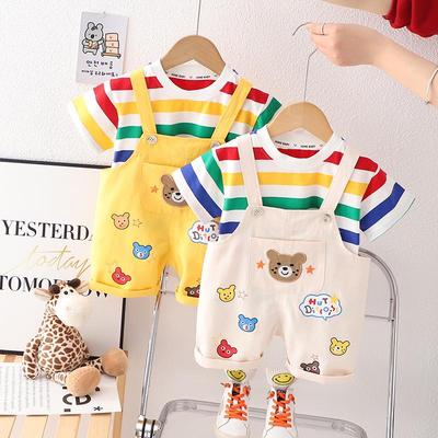 2024 Kinder Sommer Freizeit Latzhosen Set - Kurzarm Trendiges Outfit für Jungen und Mädchen