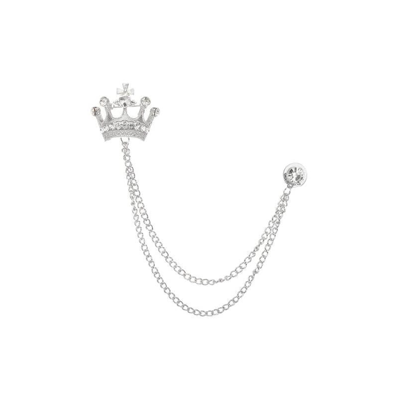 PATIKIL Crown Hanging Chain Brooch Pin Rhinestone Suit Pin Fashion Chris Talulah Per Pins (White)