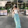 Pure Desire Wind Pleated Slim Tube Top Women's Summer New Floral Slim High Waist Skirt Fashion Suit