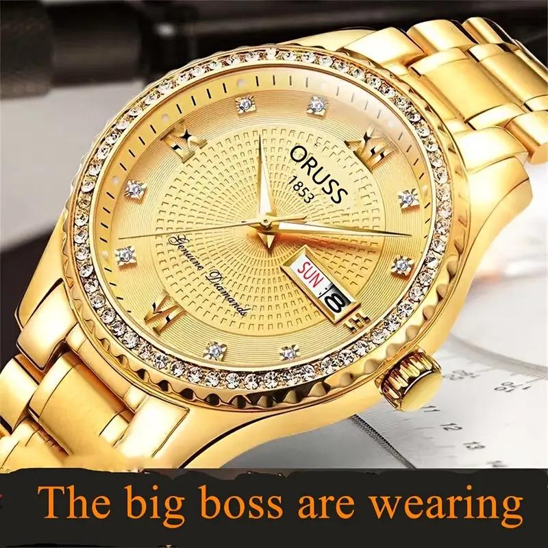 ORUSS Nowy luksusowy męski zegarek TOP marki z wodoodpornym kalendarzem Luminous męskie zegarki kwarcowe