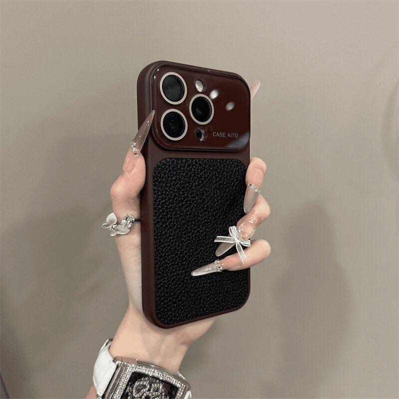 Luxury Litchi Grain Leather Matte Phone Case For iPhone 11 12 13 14 15 16 17 Pro Max Plus Air Bumper Back Cases Cover