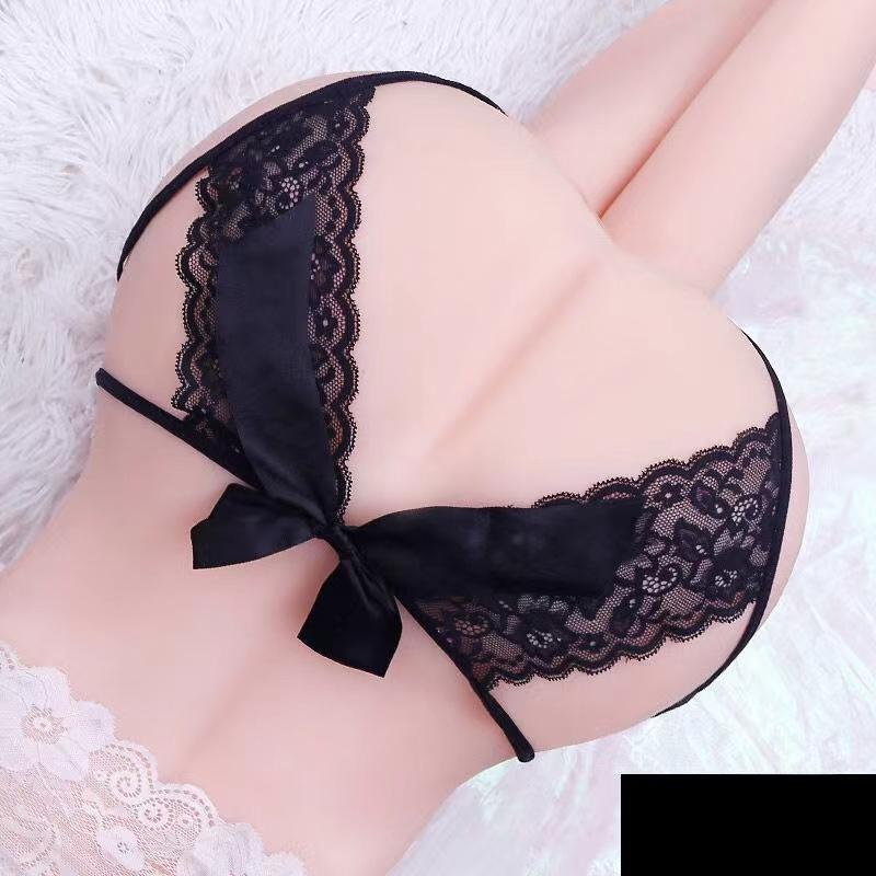Hot Sale Women's Sexy Hollow Out Thong Lingerie Open Crotch Underwear Lady's Crotchless Lace Panties With Bow Plus Size