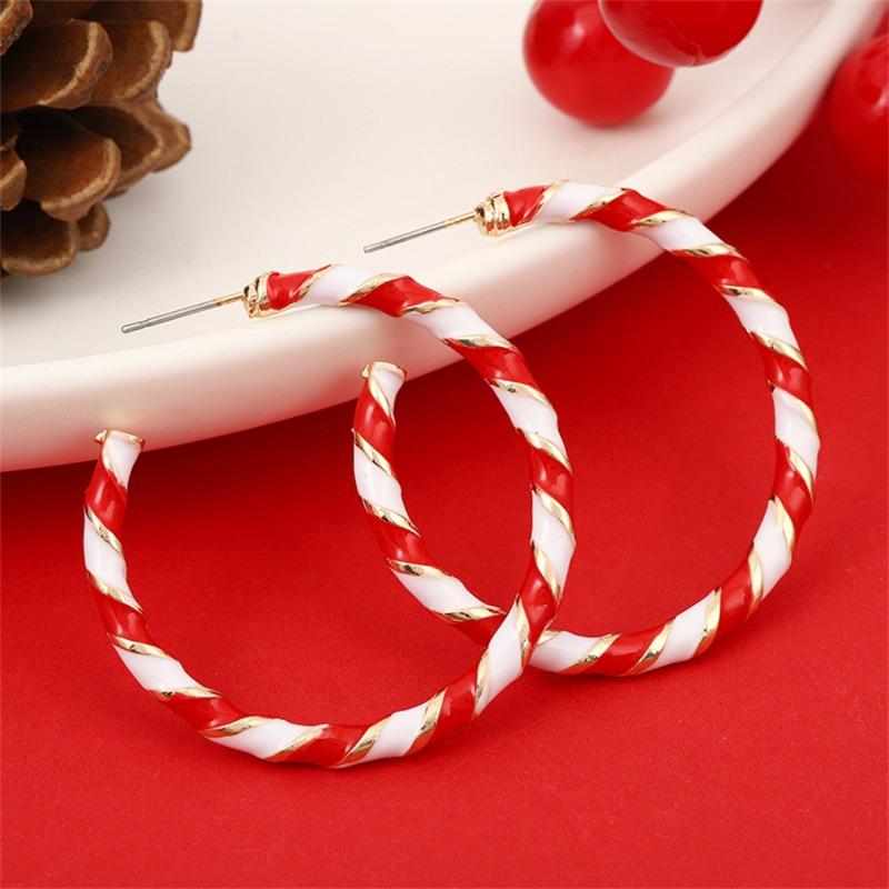 Red White Candy Cane Striped Enamel Twisted Large Hoops, Statement Jewelry for Christmas, Parties & Year-Round Wear