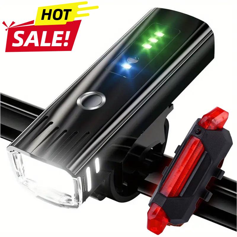 1200MAh Rechargeable Bike Light Set Headlight & Rear Taillight, Waterproof Cycling Lights for Night Riding Mountain/Road Bikes