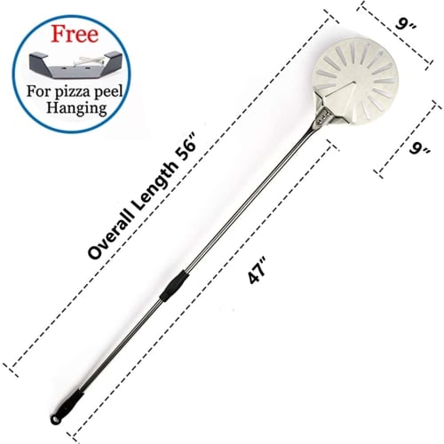 9" Round 304 Stainless Steel Pizza Peel with 56" Detachable Long Handle and Holes, High-Temperature Resistant, for Peeling Homemade Pizza Bread