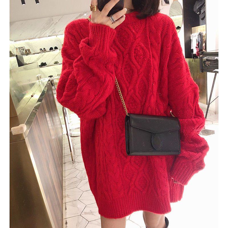 Plus Size Women Knitted Sweater Pink Crew Neck Oversized Jumper Loose Pullovers Autumn Winter Tops