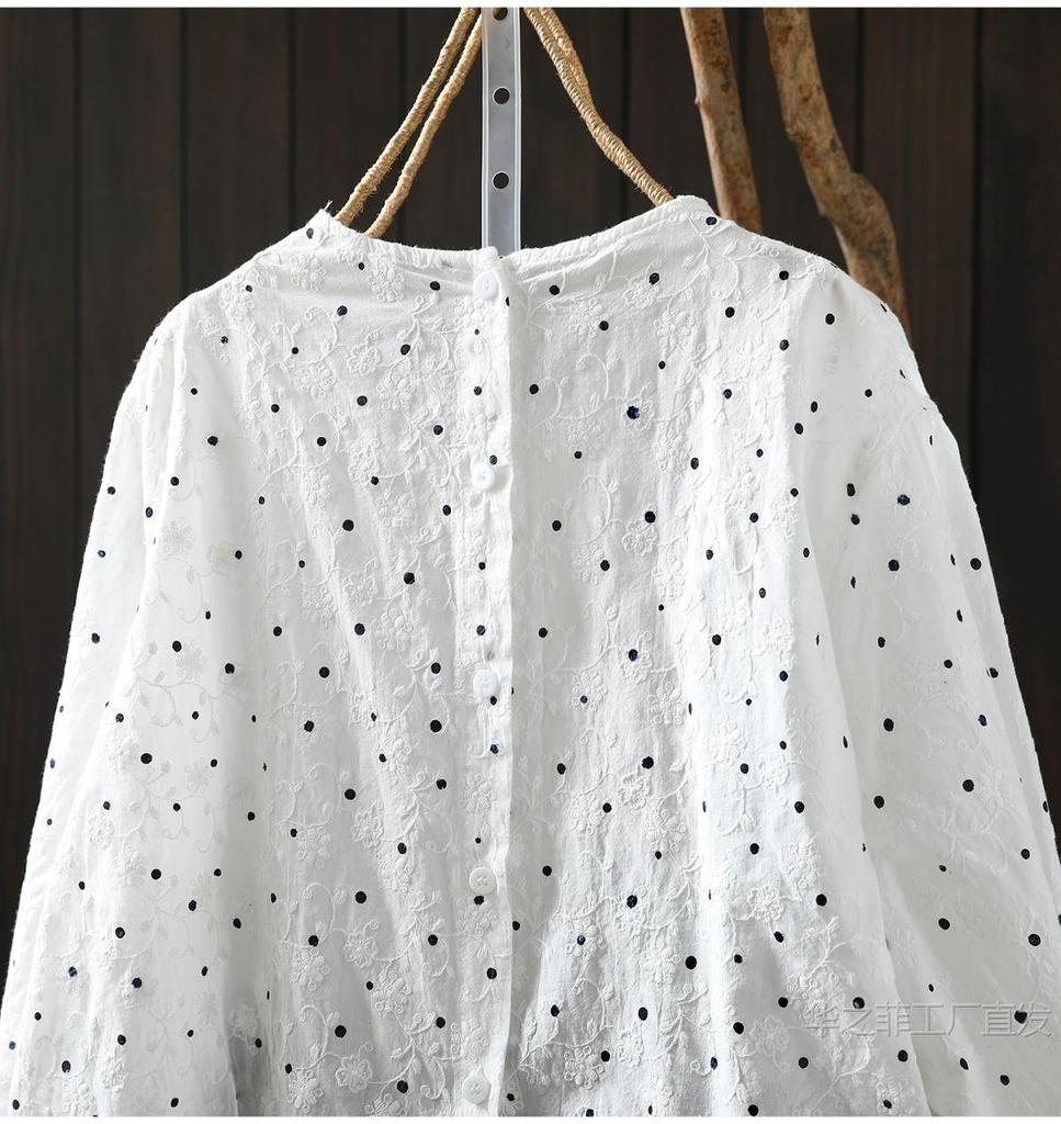 Spring 2026 Women's Polka Dot Embroidered Jacquard Shirt with Back Buttons
