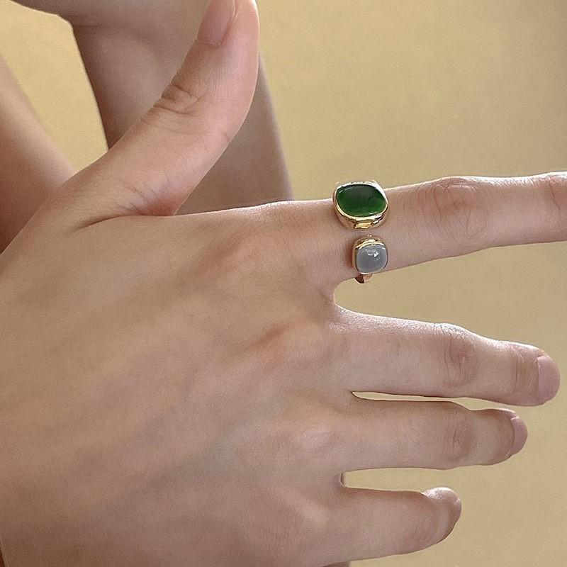 Korean High Sense Enamel Open Rings for Women Blue Green Oil Dripping Adjustable Finger Ring Geometric Exquisite Jewelry Gifts