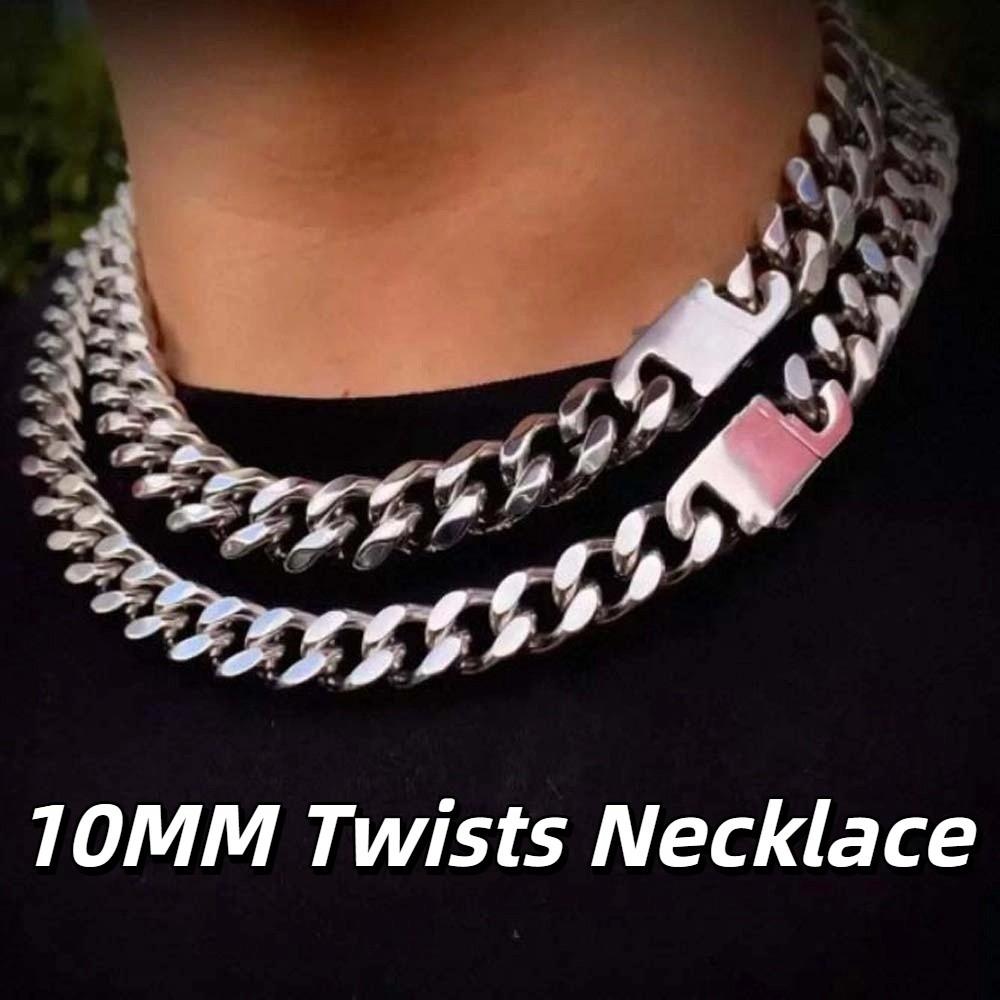 Luxury Silver-plated Neck Chain Metal Exaggerated Men Necklace 10MM Twists Necklace  Birthday Gifts