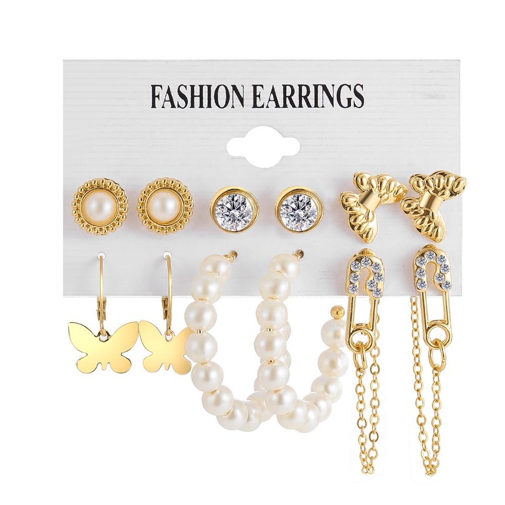 IF ME Fashion Resin   Earrings Set Checkerboard Heart Crystal Butterfly  Earring Women Jewelry Accessories