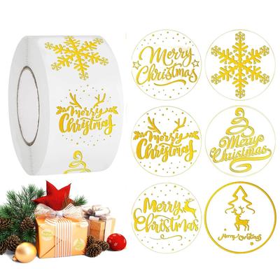 500pcs/Roll Golden Snowflake Christmas Stickers Transparent Self-Adhesive Decoration Holiday DIY Crafts Scrapbooking Supplies