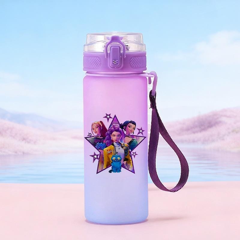 600Ml Water Bottler Cartoon K-Pop Demon Hunters Printed Character Water Cup Large Capacity Outdoor Portable Rope Drinking Bottle for Boy Girl Gift
