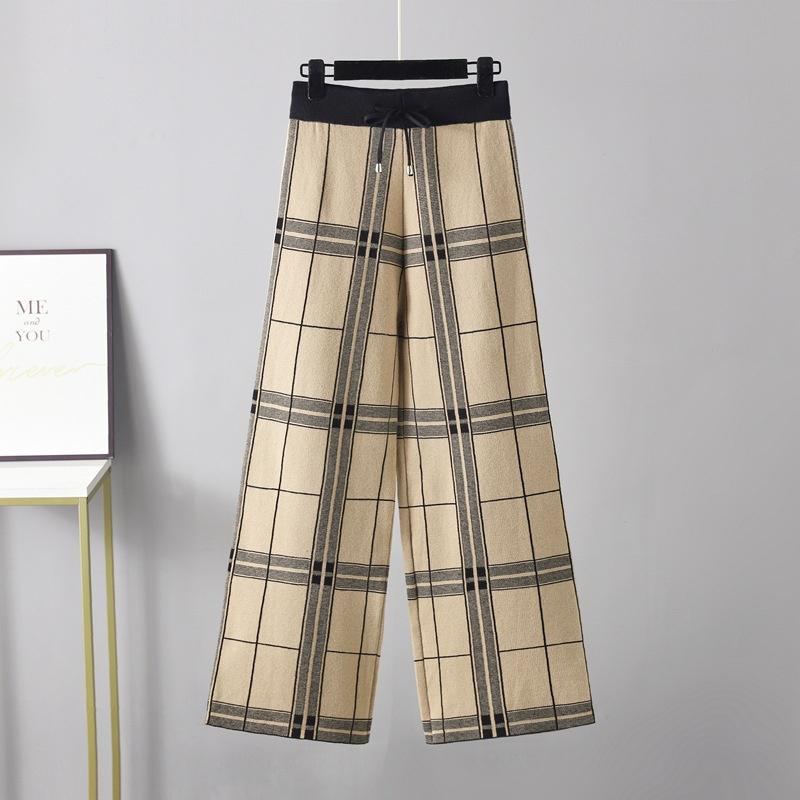 

Женские осенне-зимние клетчатые брюки с широкими штанинами, с высокой посадкой, прямые брюки, свободные и плотные One Size хаки