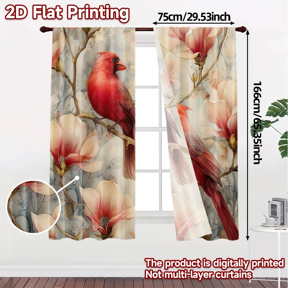 2D Flat Printing,JIT 2pcs, Curtains (Without Rod) Cardinal Blossoms Modern Creative Curtains Durable Polyester Curtains Thermal