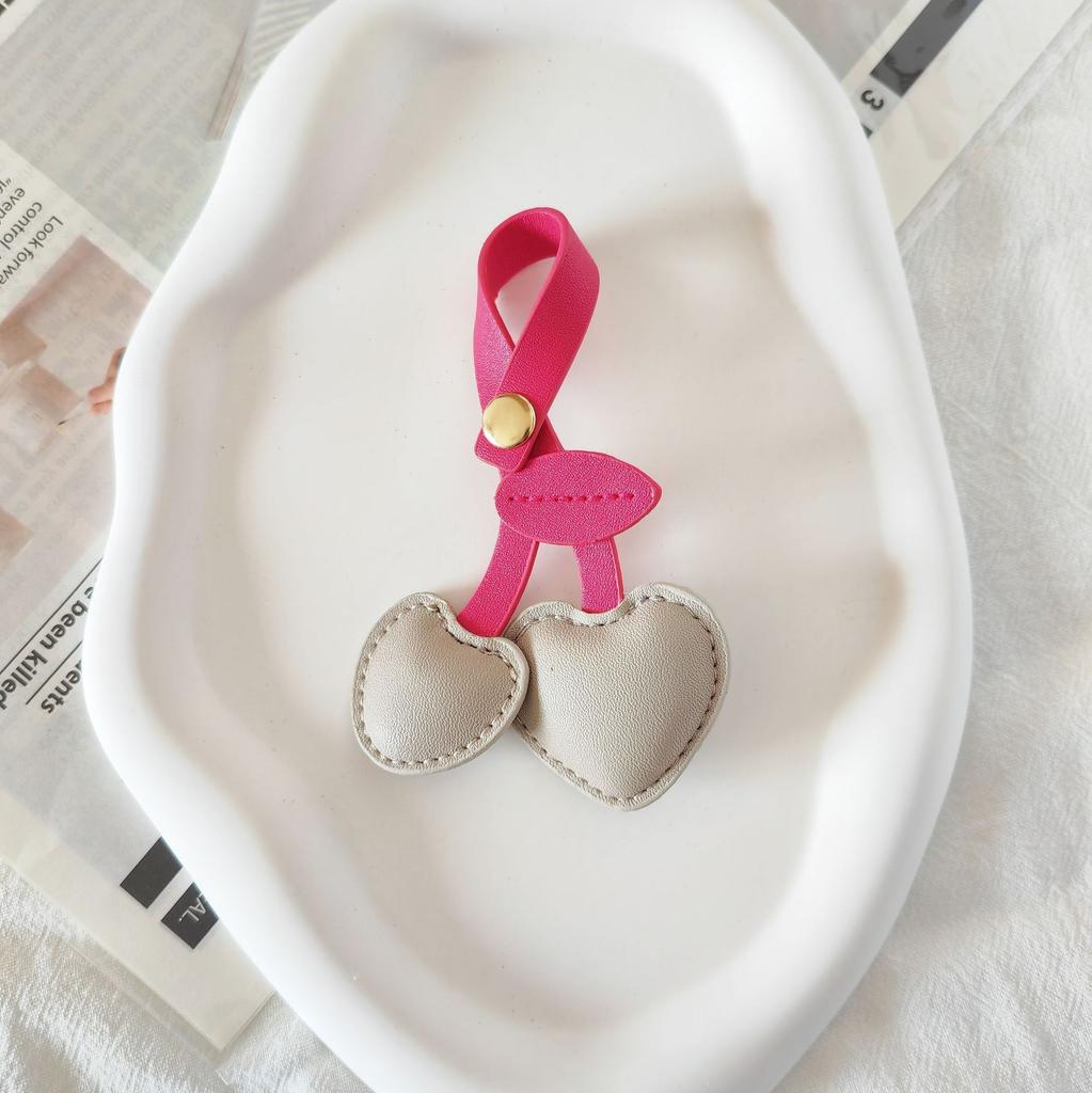 1/3PCS PU Leather Cherry Keychain - Simulated Fruit Heart Pendant DIY Bag Hanging Decoration Cute Key Ring Accessories
