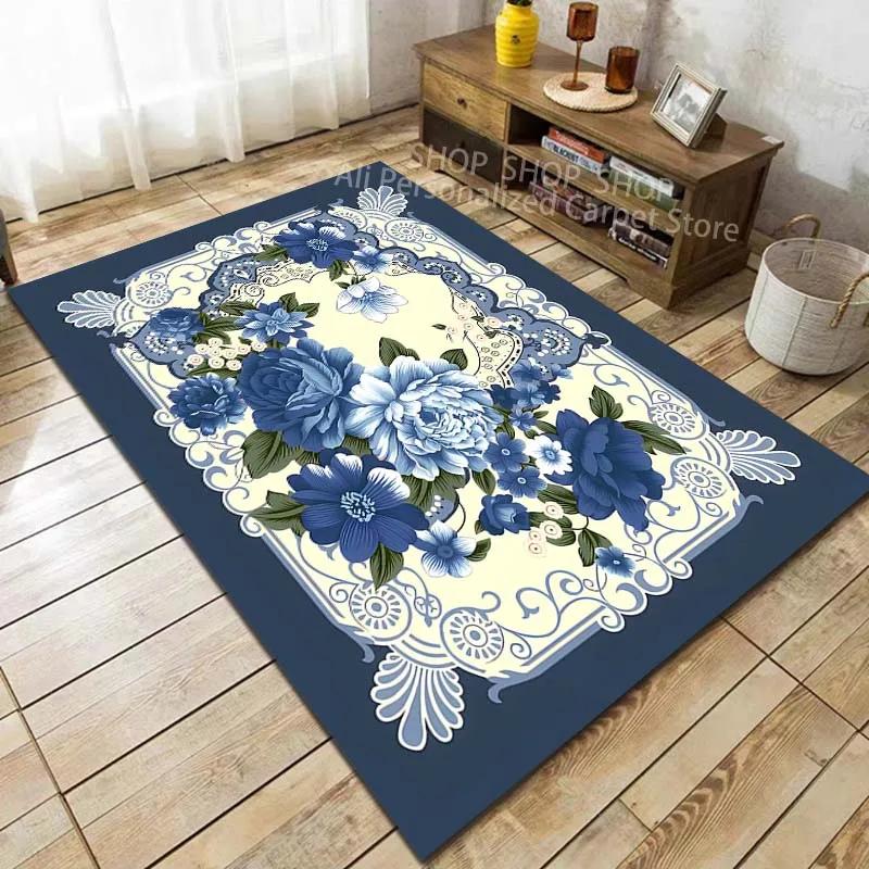 Klassischer Vintage Blumen Teppich für Wohnzimmer Schlafzimmer Sofa Heimdekoration Rutschfeste Fußmatte Moderner Teppich Luxuriöses Geschenk