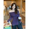 Chic French One-Shoulder Slit Sleeve Knit Top for Women - Autumn/Winter Sexy Slim Base Layer