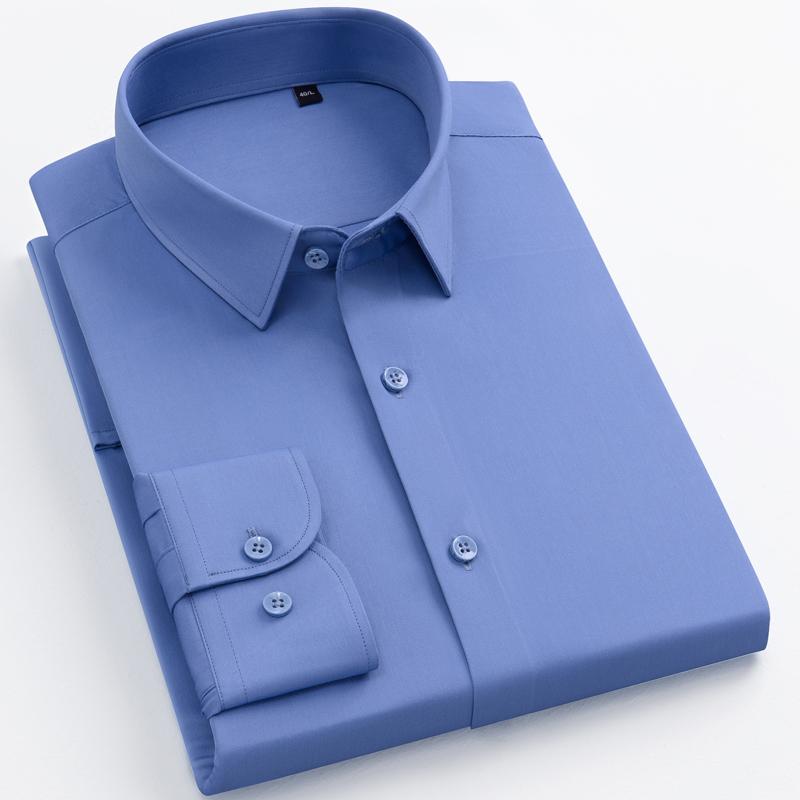 Classic Solid Men's Four Seasons Regular Fit Long-sleeved Dress Shirt, Business Formal Style, Slight Stretch Comfortable Modal