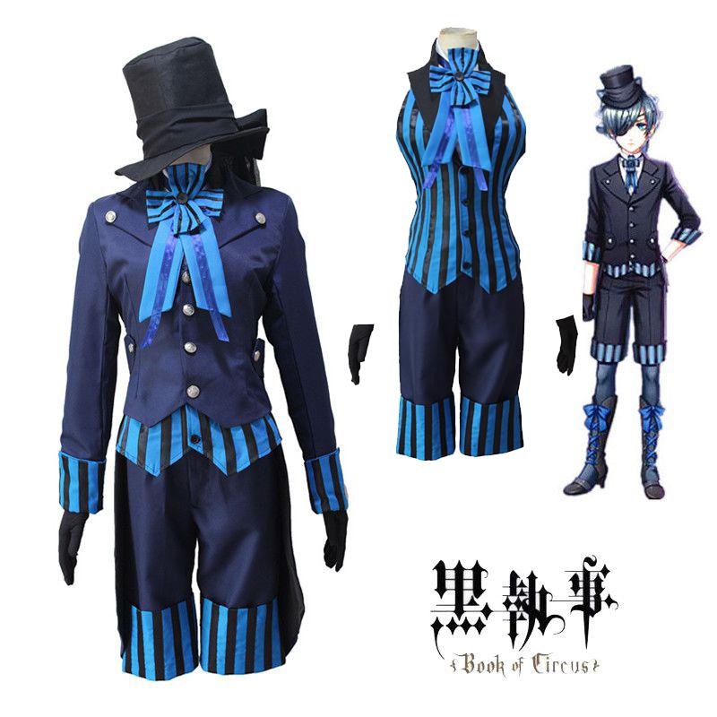 Butler Black Kuroshitsuji Ciel Phantomhive Blue Cosplay Costume Uniform Outfits