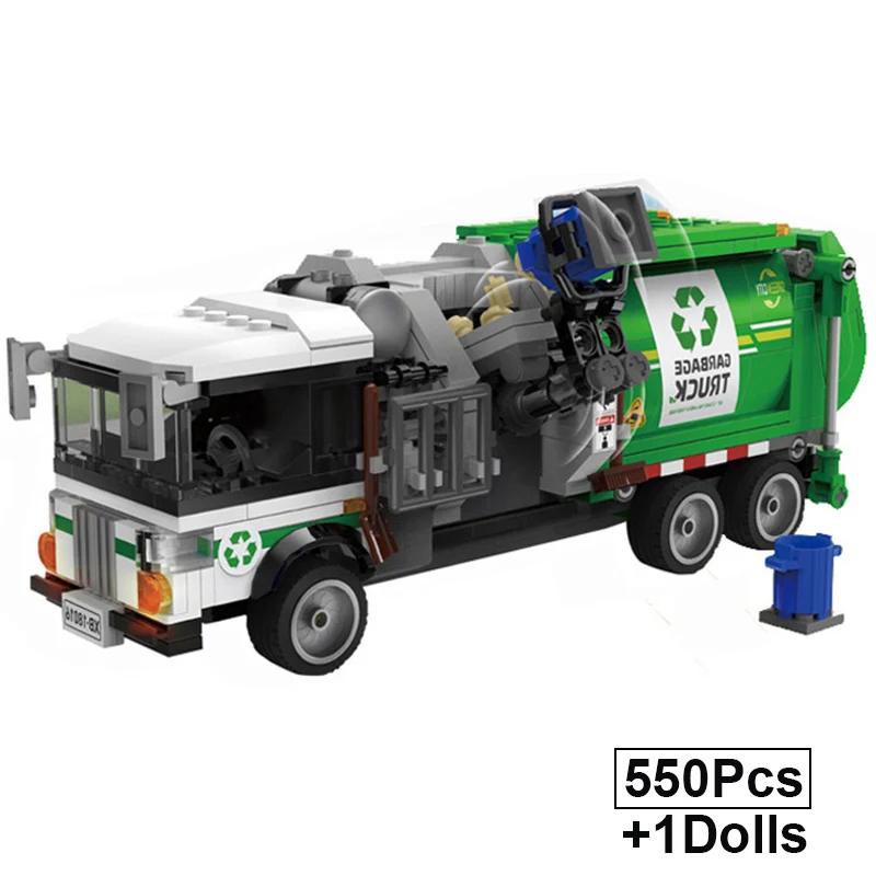 Awesome City Town Sanitation Garbage Truck Vehicle Car Building Blocks Kits Bricks Classic Model Assemble Toys for Boys Gift