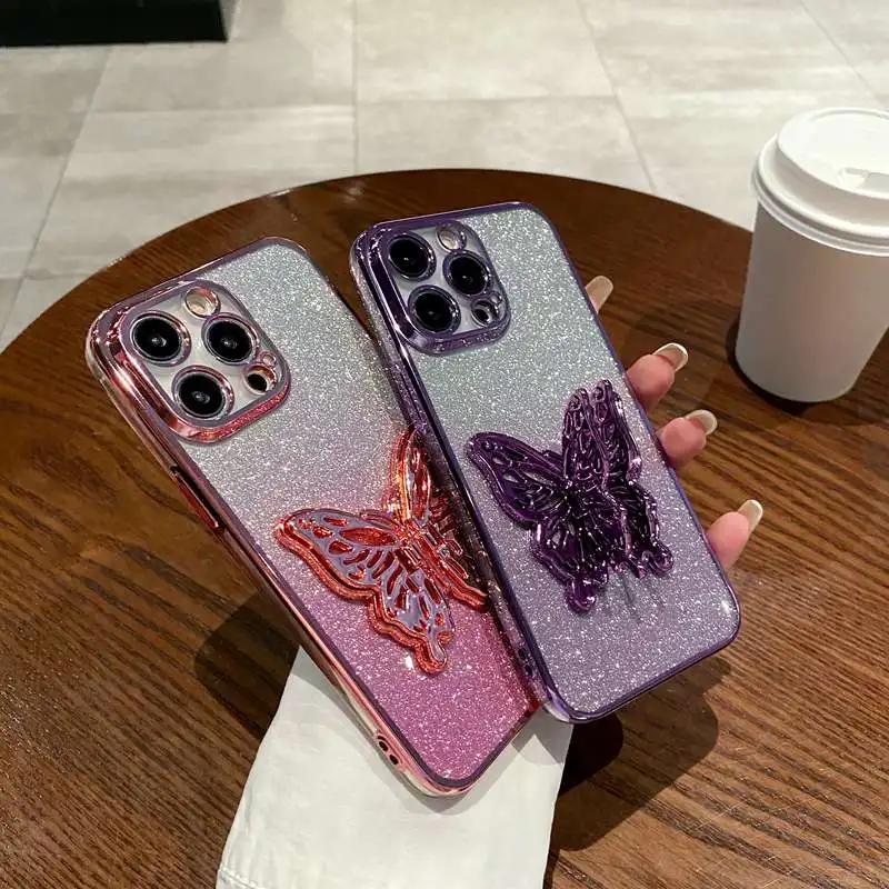 Butterfly Stand Glitter Phone Case For OPPO A3 Pro A3X A40M A40 A60 A80 5G A18 Find X8 X7 Ultra X3 Pro X5 Lite X6 Pro Soft Cover