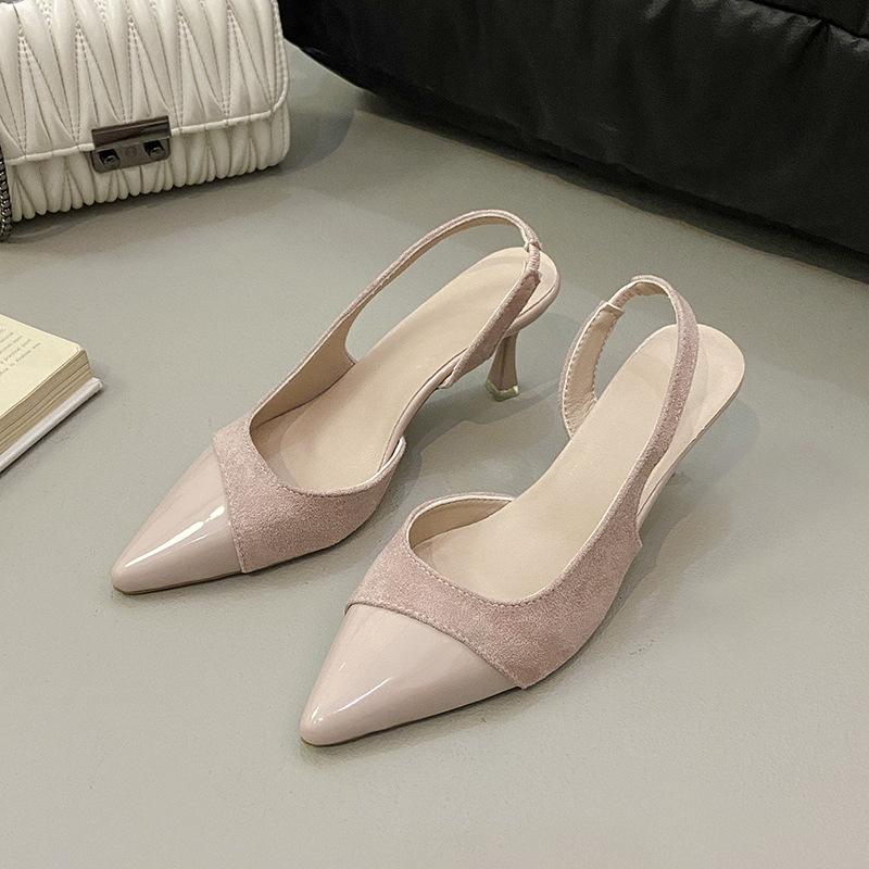 

French gentle wind nude wedge heel single shoes pointed head light mouth commuting temperament empty bag head sandals women 35