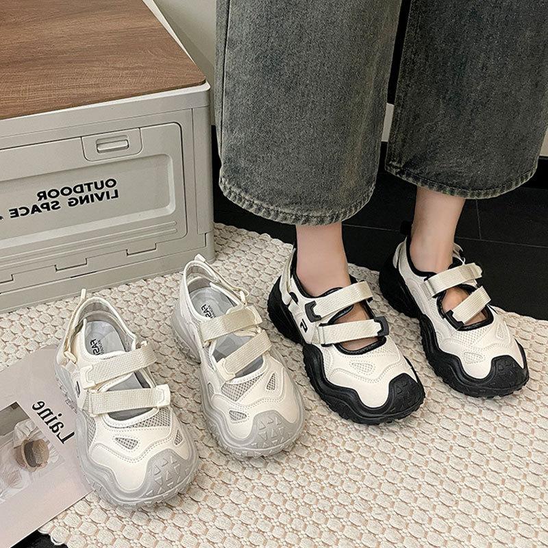 Brzydkie urocze puste małe białe buty sandały damskie wiosna i lato nowe szykowne niszowe buty sportowe na platformie Mary Jane na rzepy